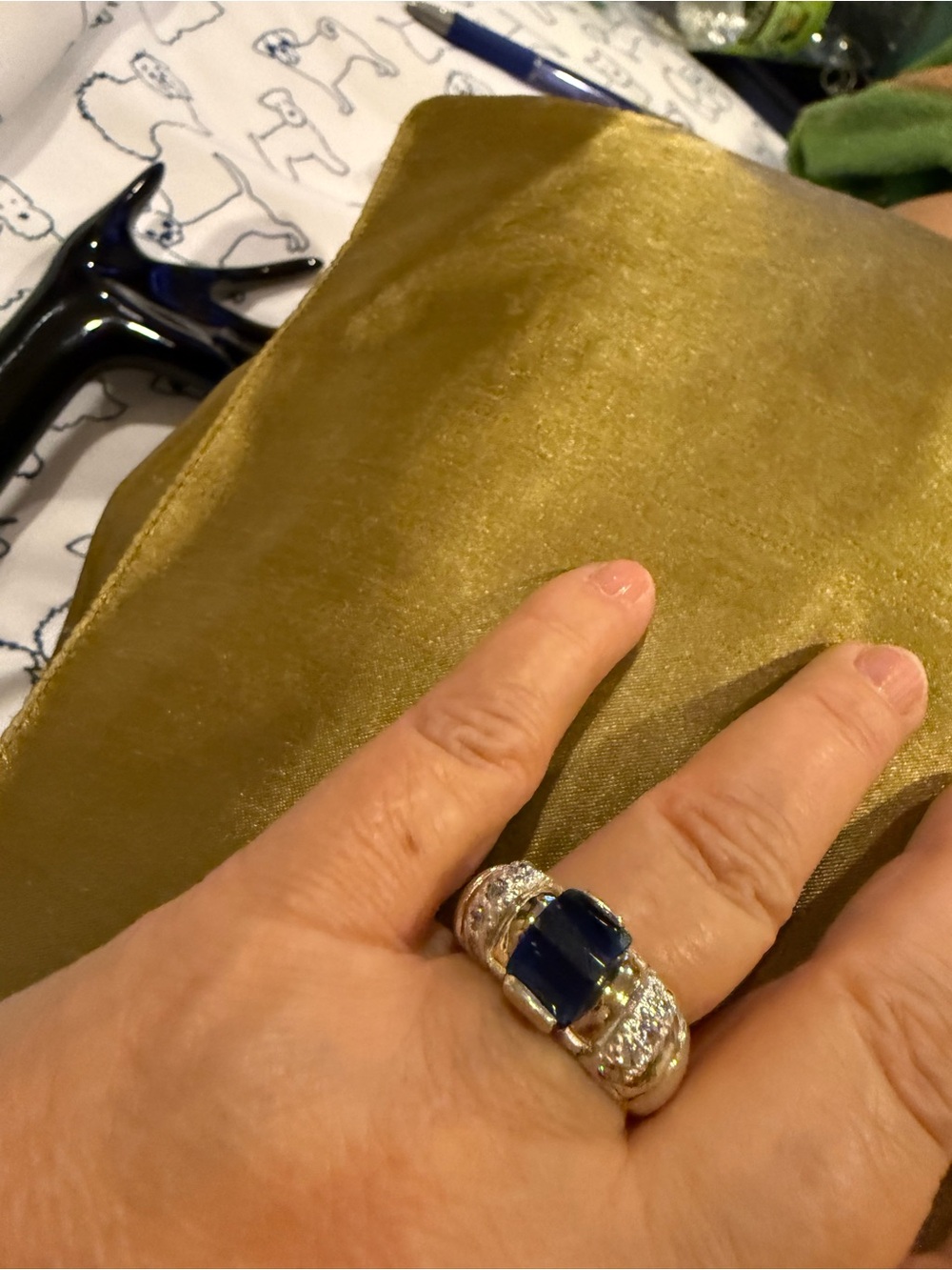 Chunky Silver 925 & 18k gold Ring with Deep Blue Center Stone size 8.5
